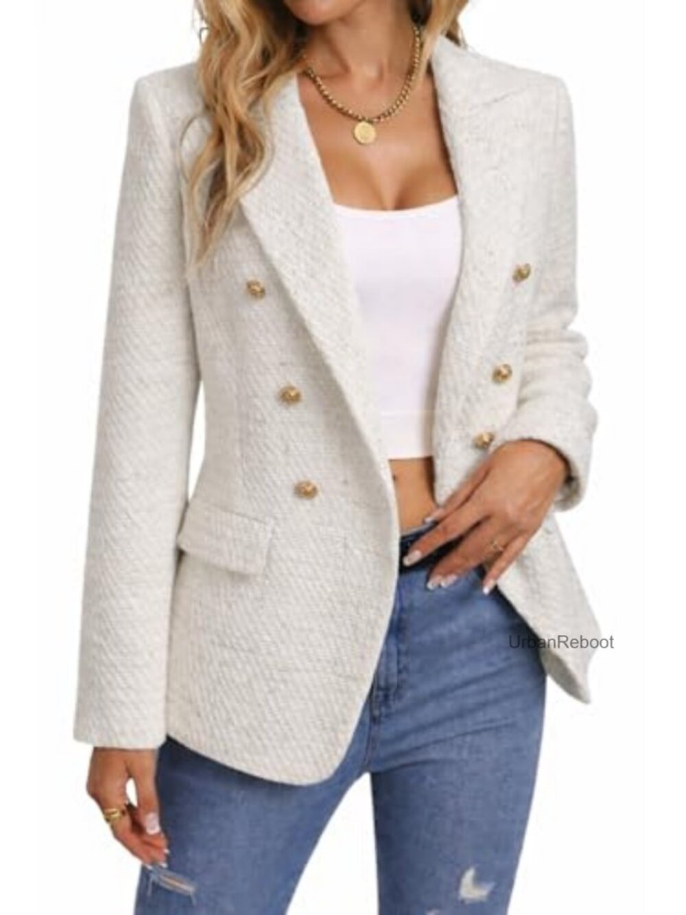 Tweed Blazer Plaid Jacket Business Casual Coat Notch Collar